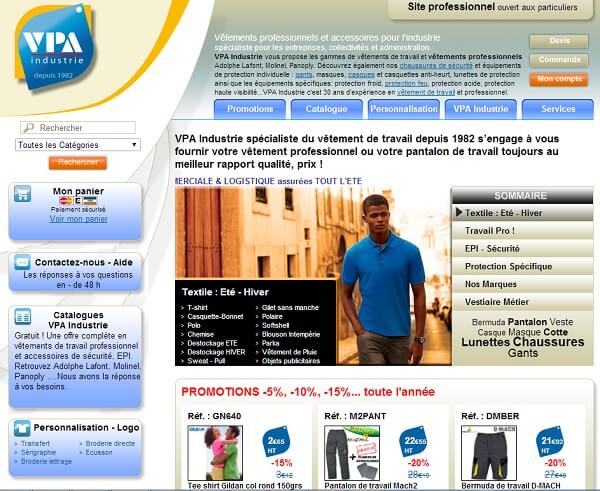 VPA Industrie est une boutique en ligne de vêtements et d'équiepent de sécurité pour les professionnels